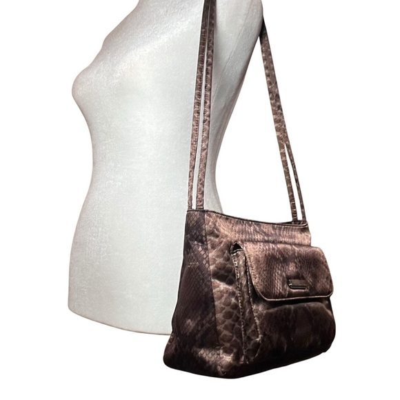 Vintage Y2K Jones New York Snake Python Double Strap Shoulder Bag Brown Purse - Picture 6 of 11